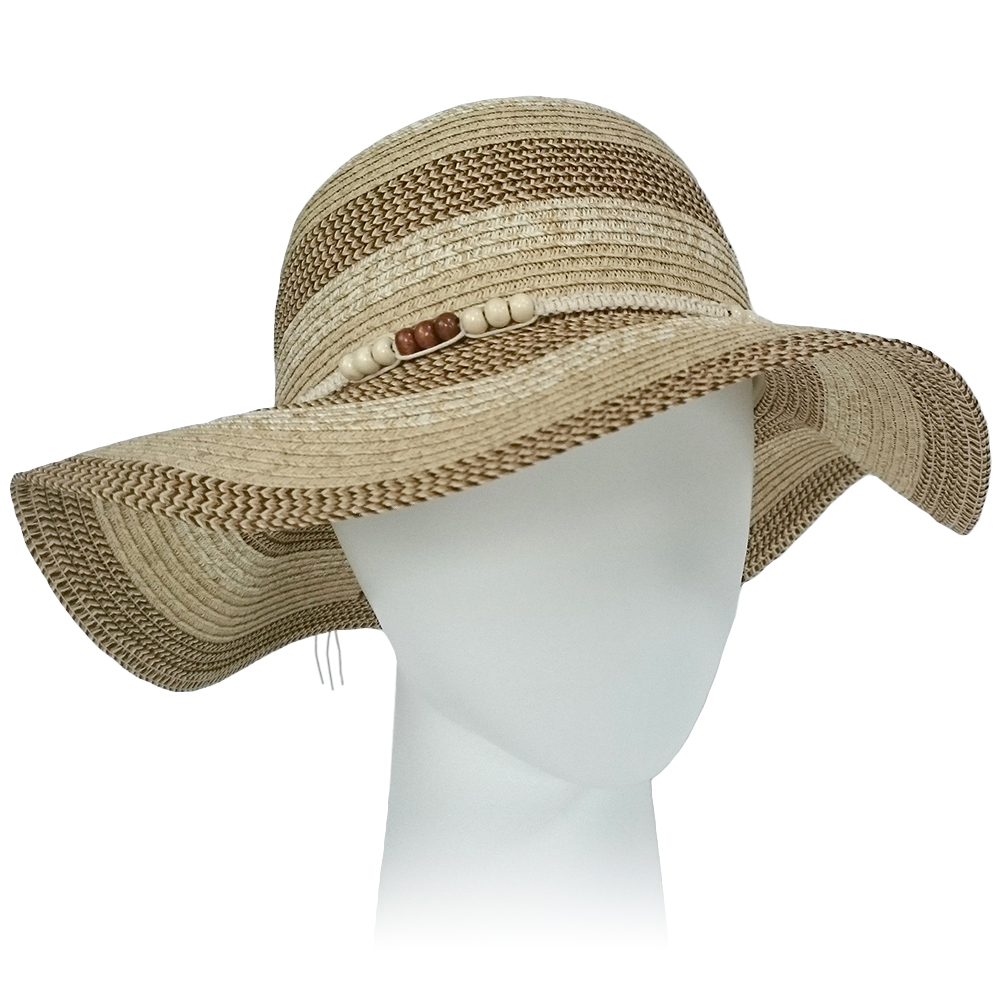 Crushable Striped Straw Hat with Bead Band - Hats 4 Heads