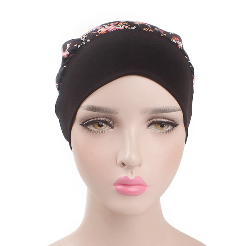 Black with Roses Ready Made Chemo Head Scarf with Headband - Hats 4 Heads